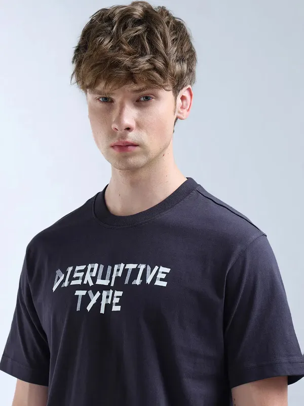 FLYING MACHINE printed dark purple slim fit cotton t-shirt