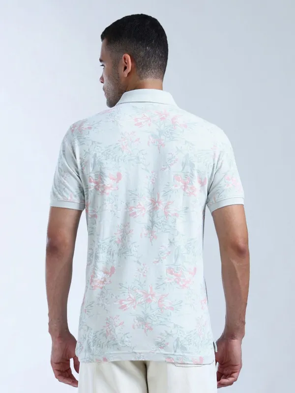 FLYING MACHINE printed mint green polo t-shirt