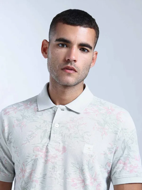 FLYING MACHINE printed mint green polo t-shirt