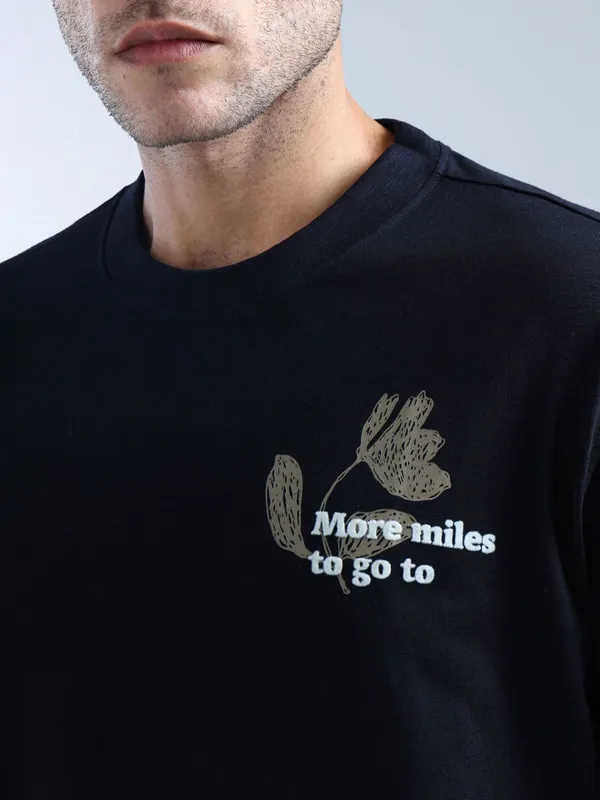 FLYING MACHINE printed navy cotton t-shirt for men