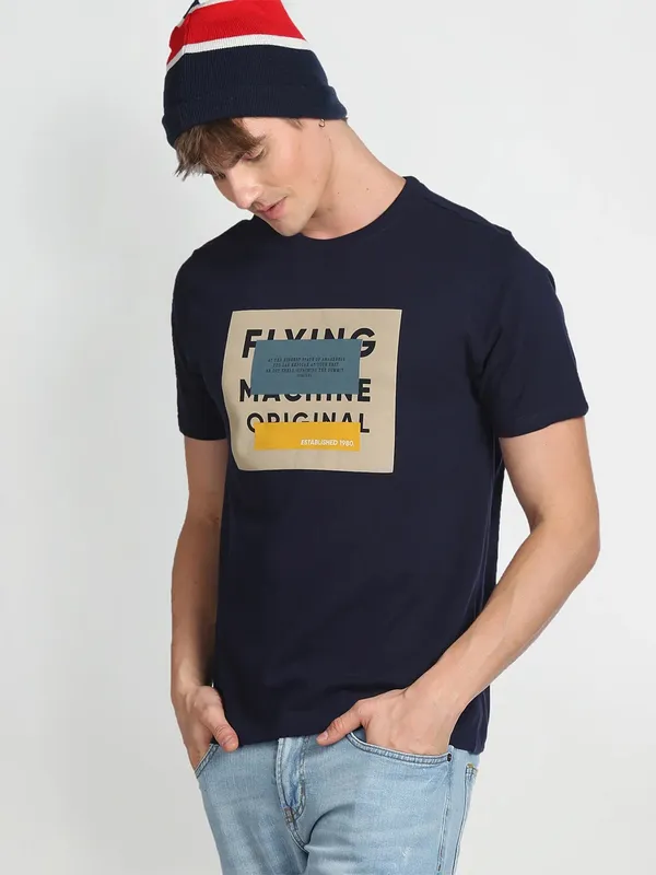 Flying Machine printed navy t shirt