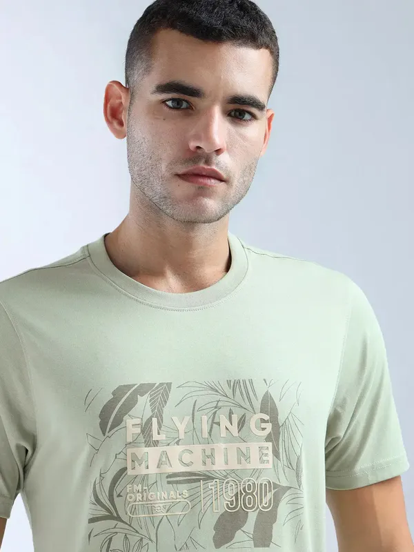FLYING MACHINE printed pista green slim fit t-shirt