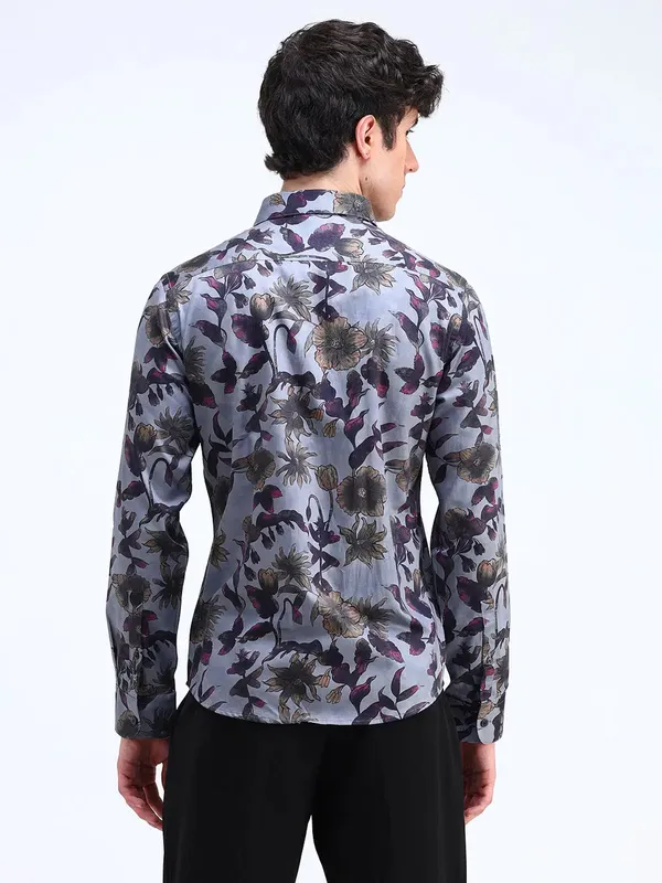 FLYING MACHINE printed sky blue cotton shirt