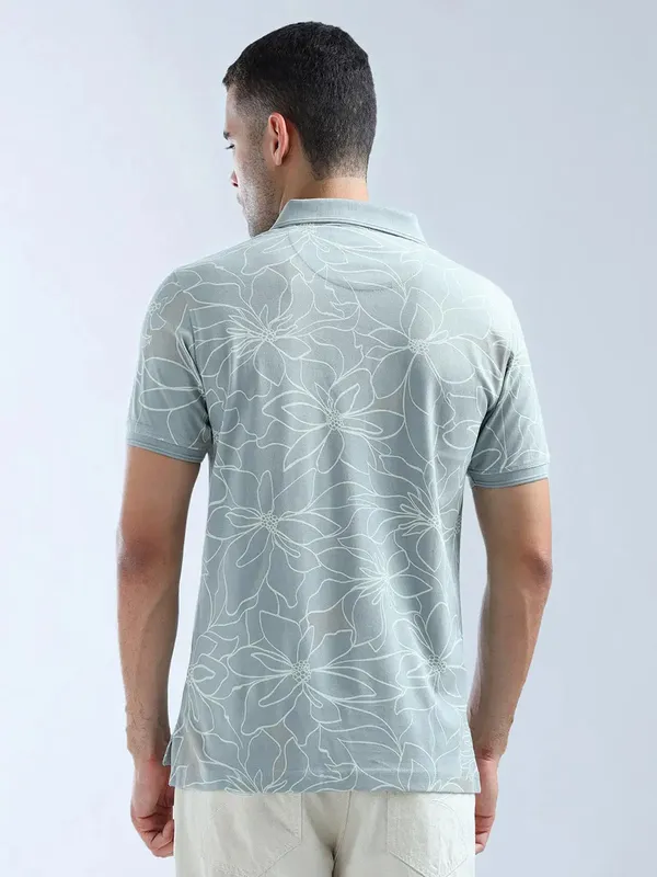 FLYING MACHINE printed stone blue mens polo t-shirt