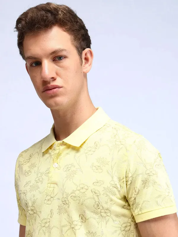 FLYING MACHINE printed yellow cotton t-shirt