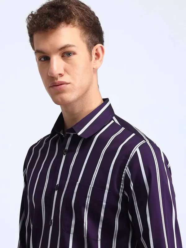 FLYING MACHINE purple cotton stripe shirt