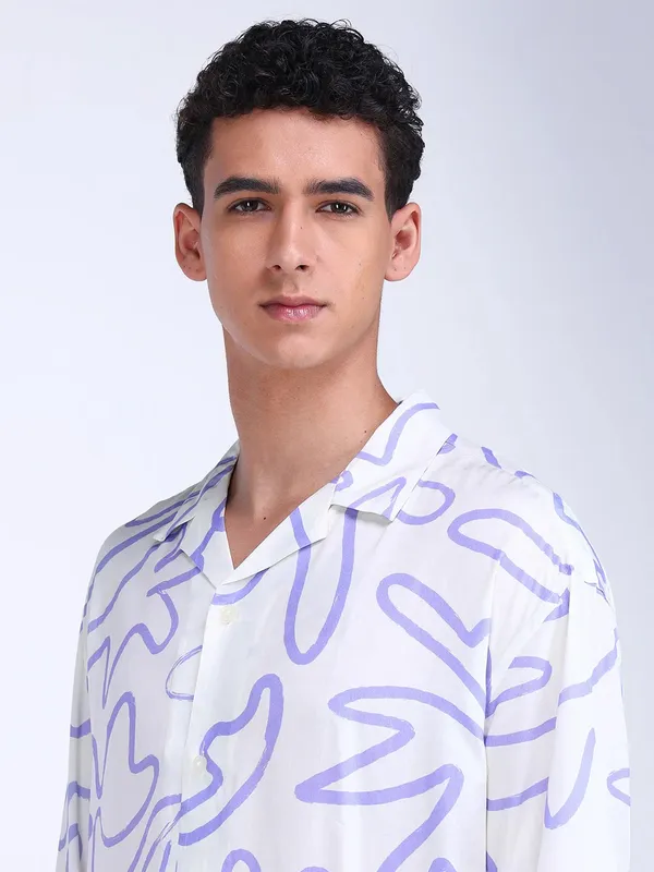 FLYING MACHINE purple printed cotton shirt