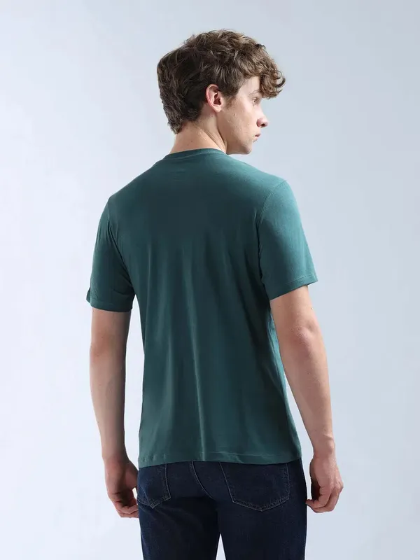 FLYING MACHINE rama green printed cotton t-shirt