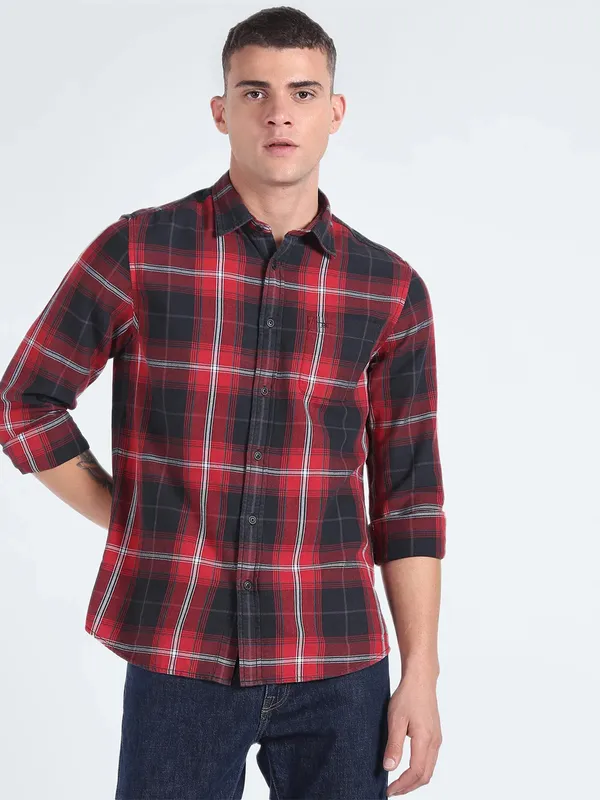 Flying Machine red and black checks shirt