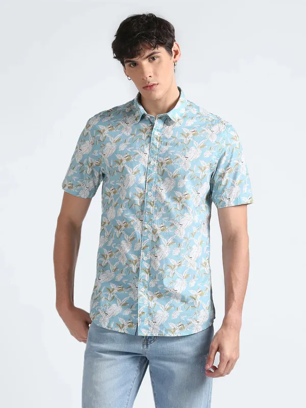 Flying Machine sky blue half sleeves shirt