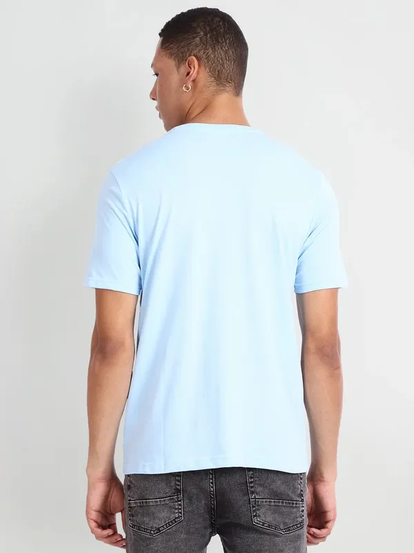 Flying Machine sky blue printed t shirt