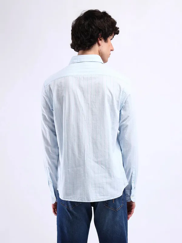FLYING MACHINE sky blue stripe cotton shirt