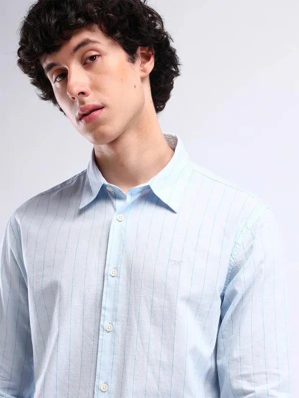 FLYING MACHINE sky blue stripe cotton shirt