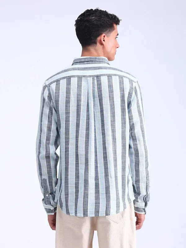 FLYING MACHINE sky blue stripe cotton slim fit shirt