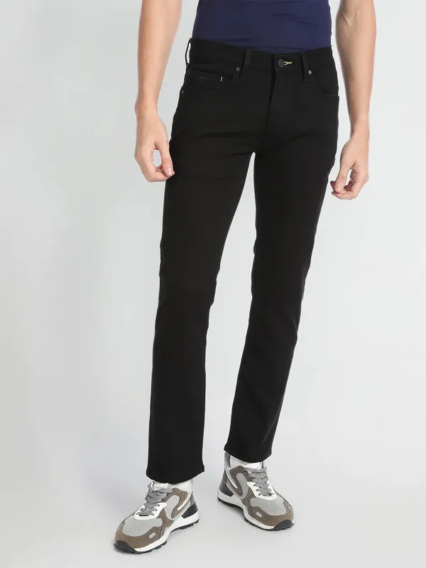 Flying Machine solid black slim tapered fit jeans