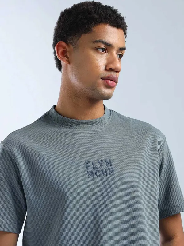 FLYING MACHINE solid bluish grey slim fit t-shirt