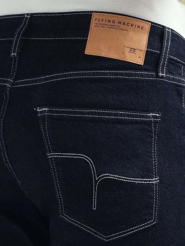 FLYING MACHINE solid dark navy slim tapered denim