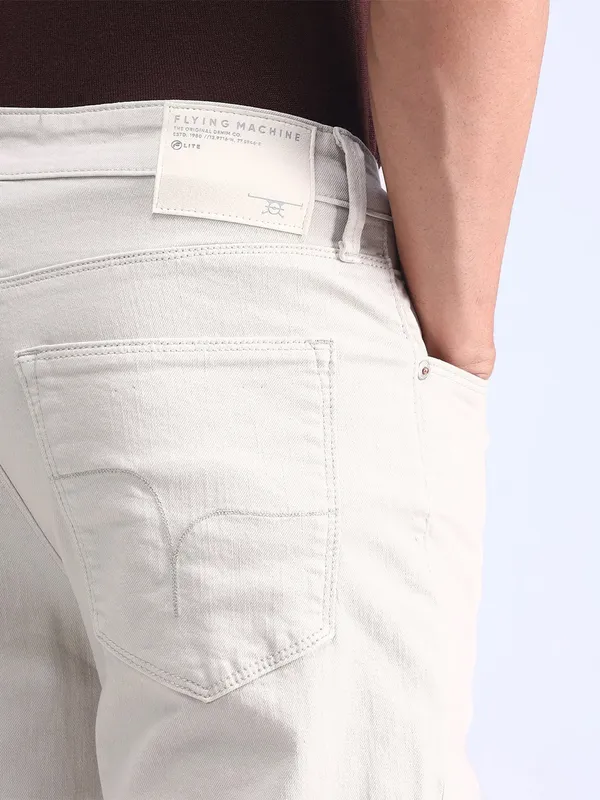 FLYING MACHINE solid white denim slim fit jeans