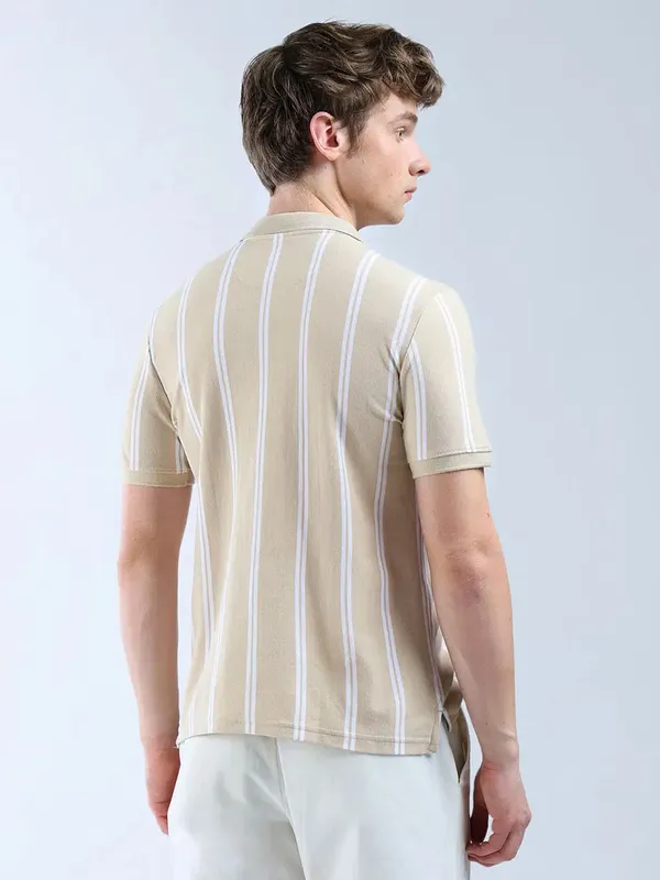 FLYING MACHINE striped beige cotton polo t-shirt