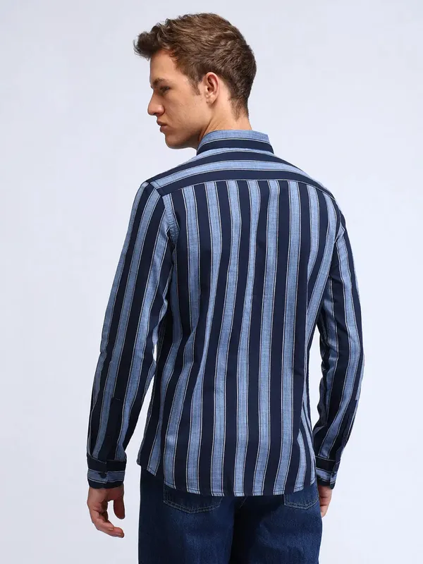 FLYING MACHINE striped blue and navy cotton shirt
