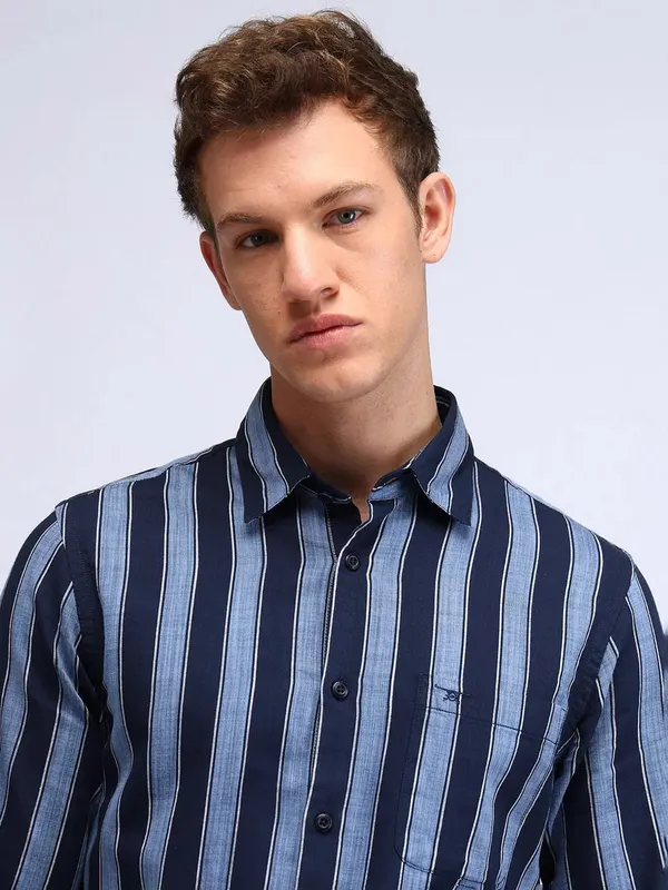 FLYING MACHINE striped blue and navy cotton shirt