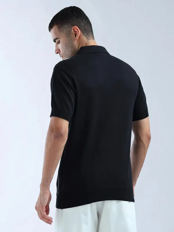 FLYING MACHINE striped cotton zipper polo t-shirt
