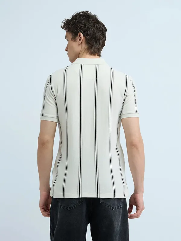 FLYING MACHINE striped cream cotton t-shirt