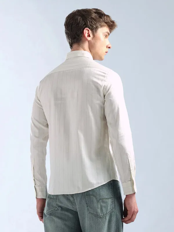 FLYING MACHINE striped cream slim fit casual shirt