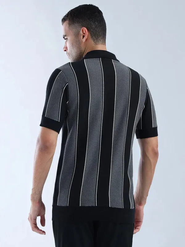 FLYING MACHINE striped grey slim fit polo t-shirt