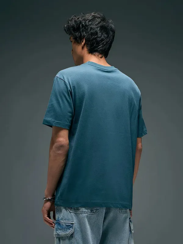 FLYING MACHINE teal blue cotton t-shirt for men