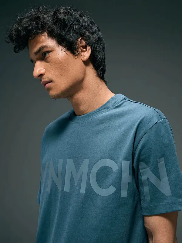 FLYING MACHINE teal blue cotton t-shirt for men