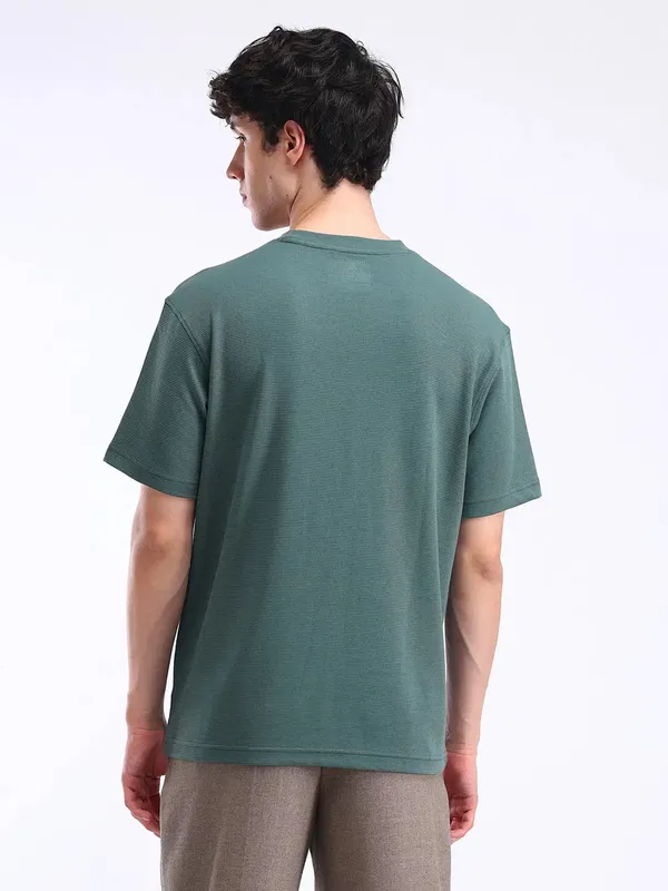 FLYING MACHINE textured dark green cotton t-shirt