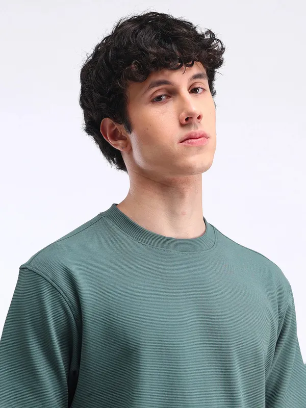 FLYING MACHINE textured dark green cotton t-shirt