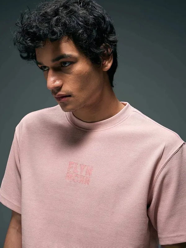 FLYING MACHINE textured pink slim fit mens t-shirt