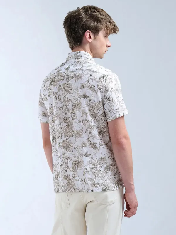FLYING MACHINE white and beige printed casual shirt