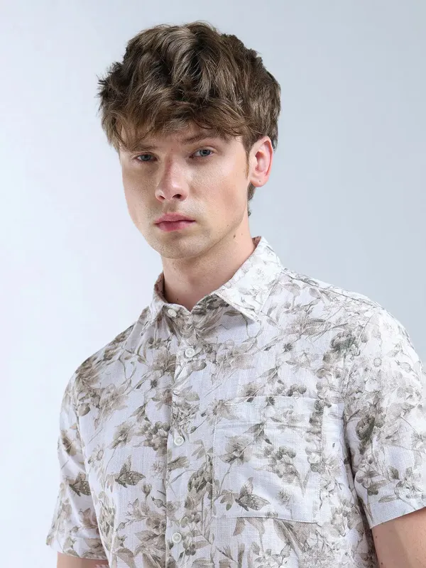 FLYING MACHINE white and beige printed casual shirt