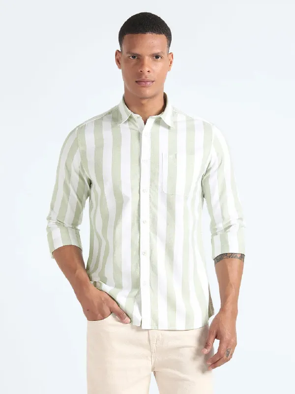 Flying Machine white and green stripe shirt