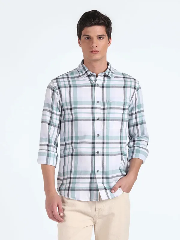 Flying Machine white checks cotton shirt