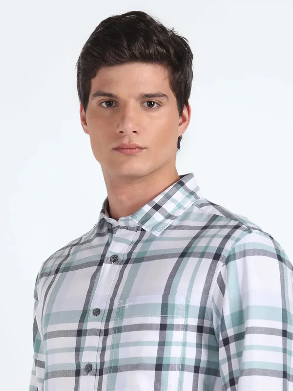 Flying Machine white checks cotton shirt