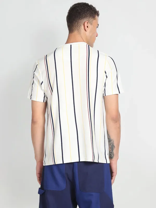 Flying Machine white stripe cotton t shirt