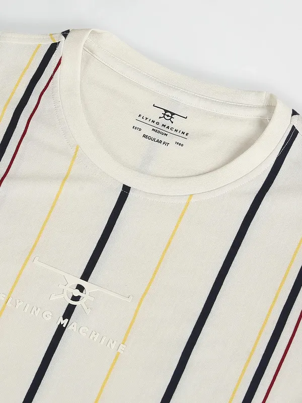 Flying Machine white stripe cotton t shirt