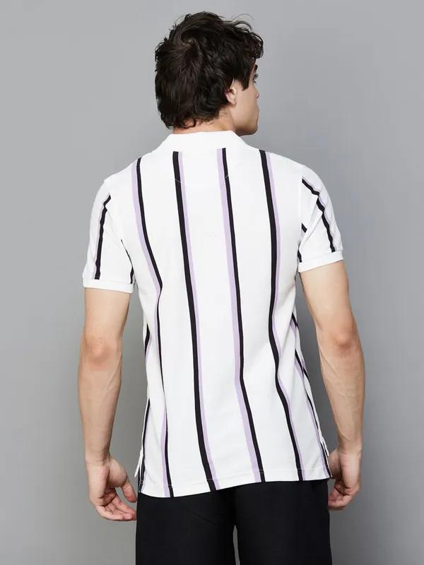 FLYING MACHINE white stripe polo t-shirt