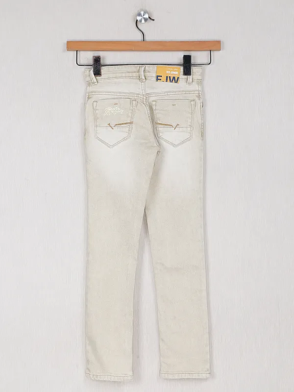 Forway cream ripped denim jeans