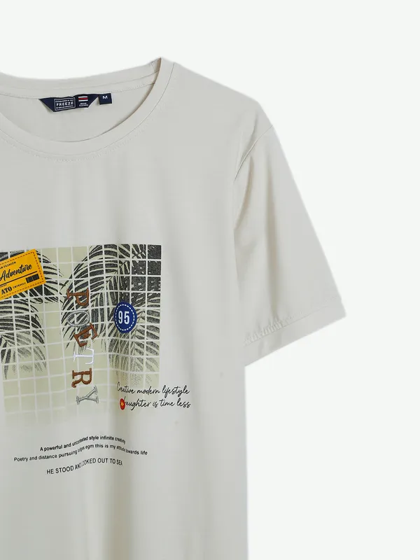 Freeze beige cotton printed t shirt