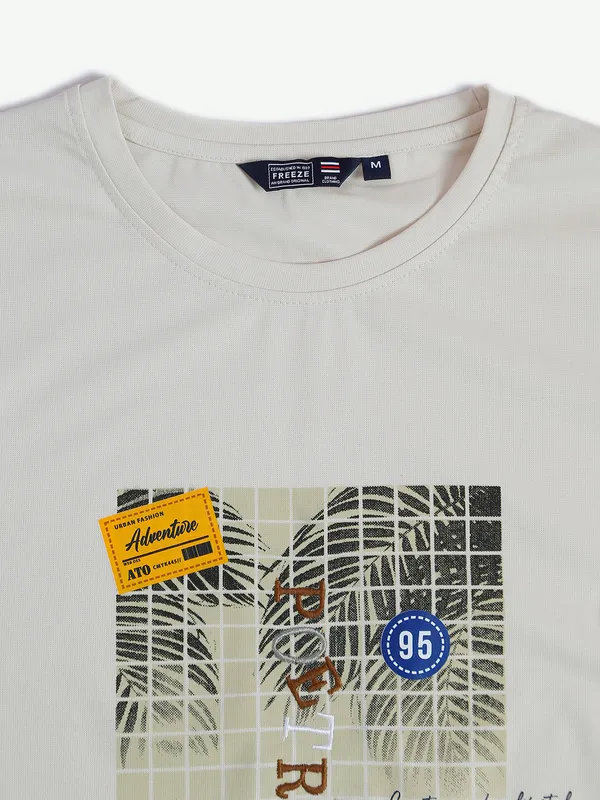 Freeze beige cotton printed t shirt