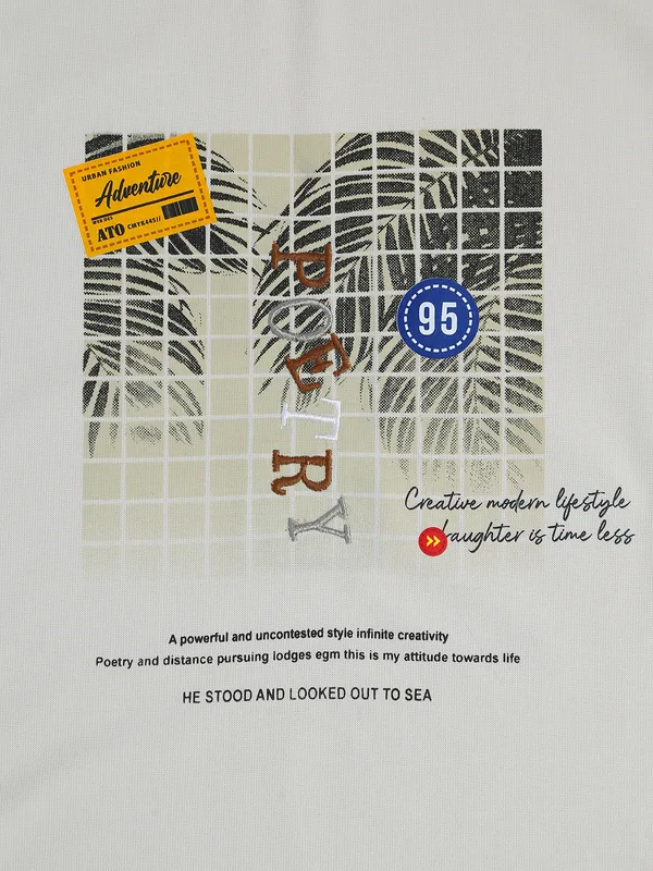Freeze beige cotton printed t shirt