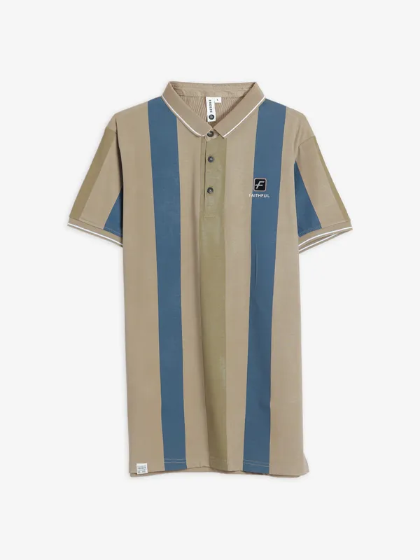 Freeze beige stripe cotton t shirt