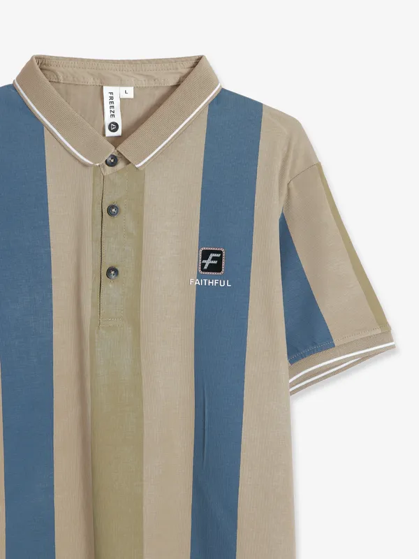 Freeze beige stripe cotton t shirt