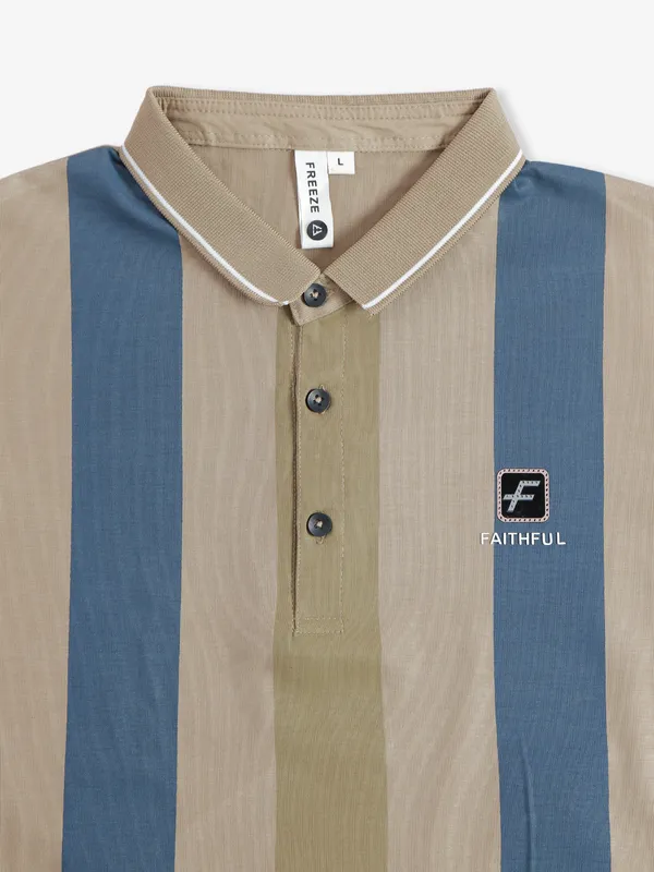 Freeze beige stripe cotton t shirt