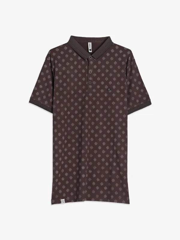 Freeze brown cotton printed t-shirt